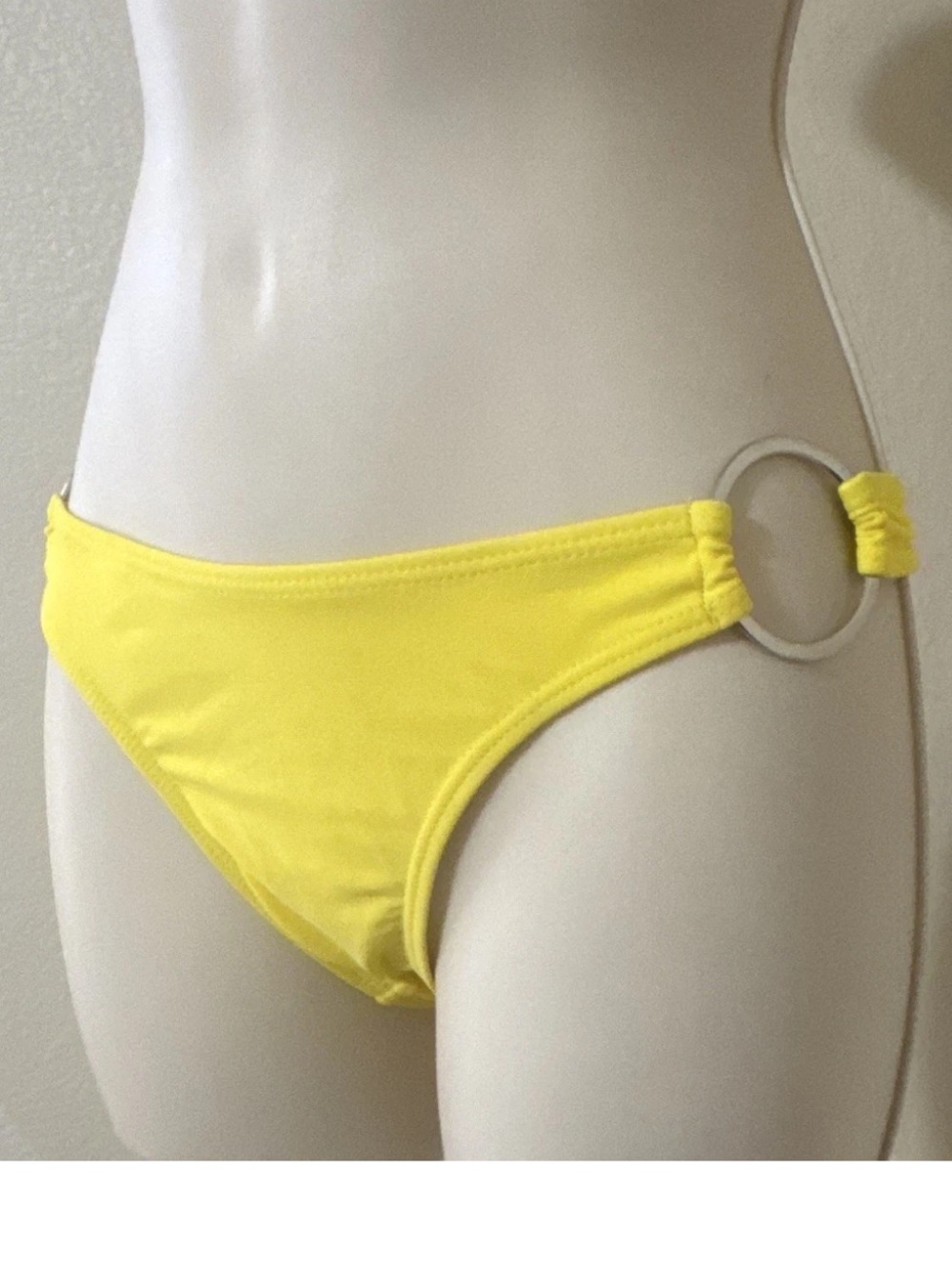 Forever Young Yellow Solid Bikini Swim Bottom Medium Metal Ring Sides Stretch
